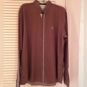 Andriali Men's Size L Slim Fit Long Sleeve Button-Up Shirt Red Navy Geometric